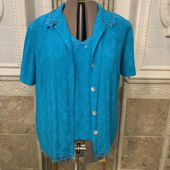 K Woman. Sz 16W. Rayon 2 piece Set w/ Crochet Lace Edging. Short Sleeve. B57 - Picture 2 of 7